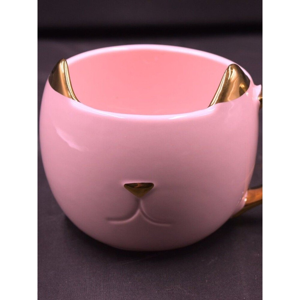 Cat Lovers Kitty Cat Mug Pinky Up Chloe Pink With Gold Ears Handle 12oz